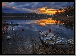 Zachód słońca, Jezioro, Łodzie