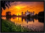 Zachód, Słońca, Jezioro, Zamek
