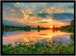Jezioro, Zachód, Słońca