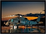 Zachód, Słońca, Lotnisko, Helikopter