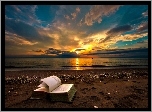 Zachód, Słońca, Plaża, Morze, Książka