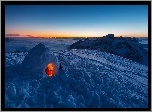 Zachód, Słońca, Igloo, Śnieg, Skały