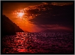 Zachód, Słońca, Ocean, Skały