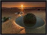 Zachód, Słońca, Plaża, Kamienie