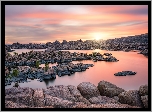 Jezioro, Watson Lake, Chmury, Skały, Kamienie, Zachód słońca, Arizona, Stany Zjednoczone
