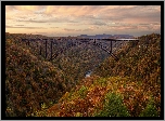 Stany Zjednoczone, Wirginia Zachodnia, Wąwóz, Rzeka, Most, New River Gorge Bridge, Jesień, Lasy