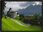 Zamek, Vaduz, Liechtenstein, Góry, Droga, Drzewa