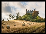 Szkocja, Zamek Hume Castle, Ruiny, Pole, Siano, Drzewa