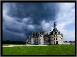 Francja, Zamek, Chateau de Chambord, Chmury, Piorun