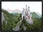 Zamek, Neuschwanstein, Lasy, Góry, Niemcy