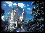 Zamek, Neuschwanstein, Bawaria, Niemcy, Zima