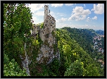 Niemcy, Zamek Lichtenstein, Wzgórza, Skały, Drzewa, Roślinność