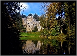 Zamek w Beaufort, Beaufort Castle, Luksemburg, Park, Rzeka, Drzewa