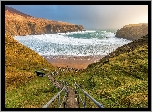 Zejście, Barierki, Morze, Zatoka, Klify, Plaża, Silver Strand Horseshoe Beach, Malin Beg, Hrabstwo Donegal, Irlandia