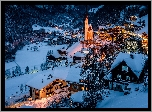 Zima, Dolina, Góry, Wysokie Taury, Domy, Kościół, Światła, Park Narodowy Wysokich Taurów, Gmina Heiligenblut am Grobglockner, Karyntia, Austria