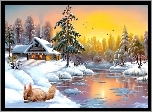 Zima, Wiewiórka, Domek, Rzeka