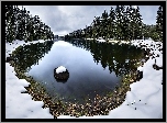 Zima, Śnieg, Jezioro, Drzewa, Las