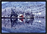 Zima, Jezioro, Lasy, Góry, Domek
