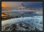 Islandia, Zima, Jezioro, Góra Kirkjufell, Pękająca, Kra