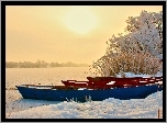 Zima, Zamarznięte, Jezioro, Łódki