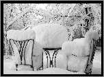 Zima, Stolik, Krzesła, Śnieg
