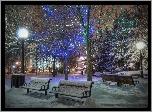 Zima, Miasto, Lampki, Drzewo