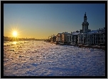 Zima, Śnieg, Miasto, Słoneczko