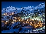 Zima, Góry, Noc, Osiedle, Kamienice