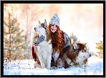 Zima, Kobieta, Siberian Husky