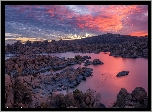 Wschód słońca, Jezioro, Watson Lake, Skały, Prescott, Arizona, Stany Zjednoczone