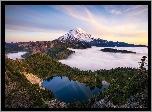 Mgła, Lasy, Drzewa, Góra, Mount Rainier, Park Narodowy Mount Rainier, Jezioro, Eunice Lake, Stan Waszyngton, Stany Zjednoczone