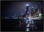 Stany Zjednoczone, Chicago, Wieżowce, Jezioro Michigan, Noc