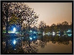 Zmierzch, Oświetlony, Park, Jezioro