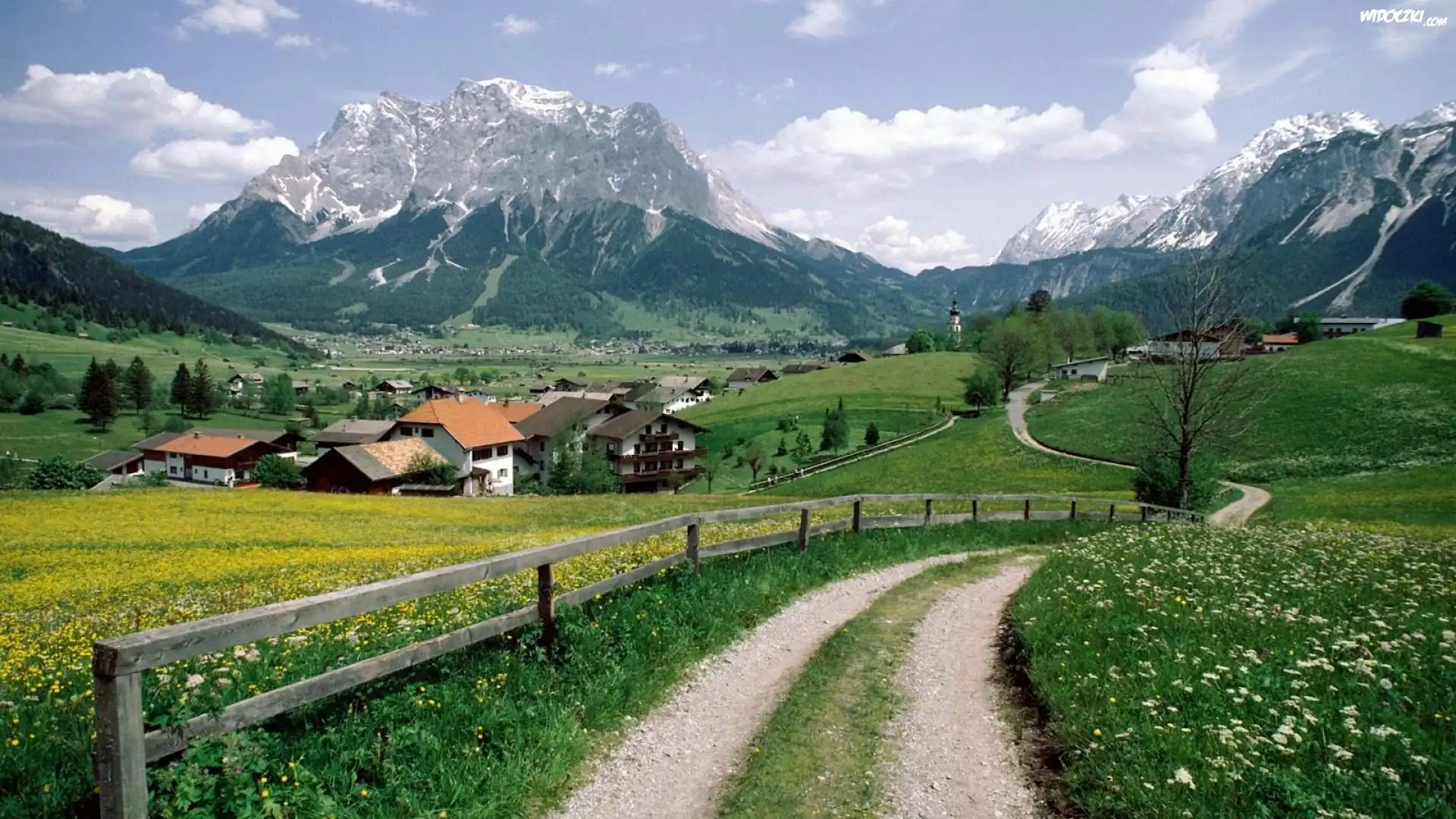 Alpejska, Wioska, Pola, Łąki