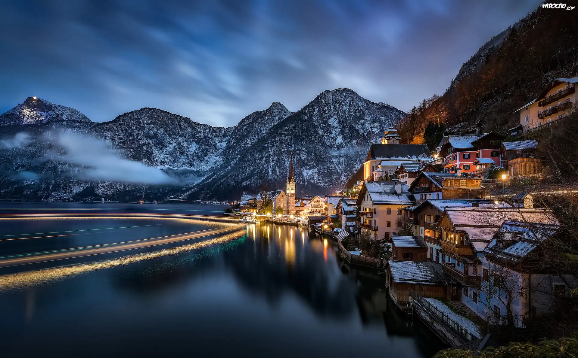Alpy, Miasteczko Hallsatt, Austria, Góry, Jezioro