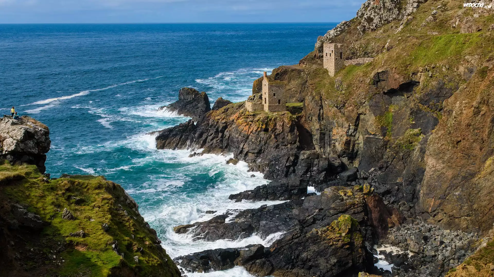 Morze, Wybrzeże, Skały, Budowle, Kopalnie, Botallack Mine, Botallack, Kornwalia, Anglia