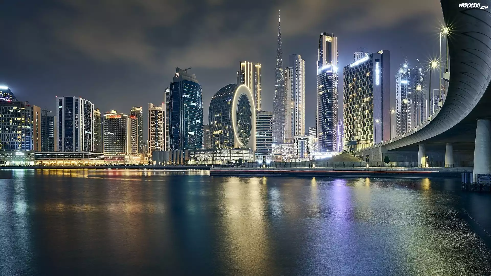 Drapacze chmur, Rzeka, Miasto, Dubaj, Zjednoczone Emiraty Arabskie