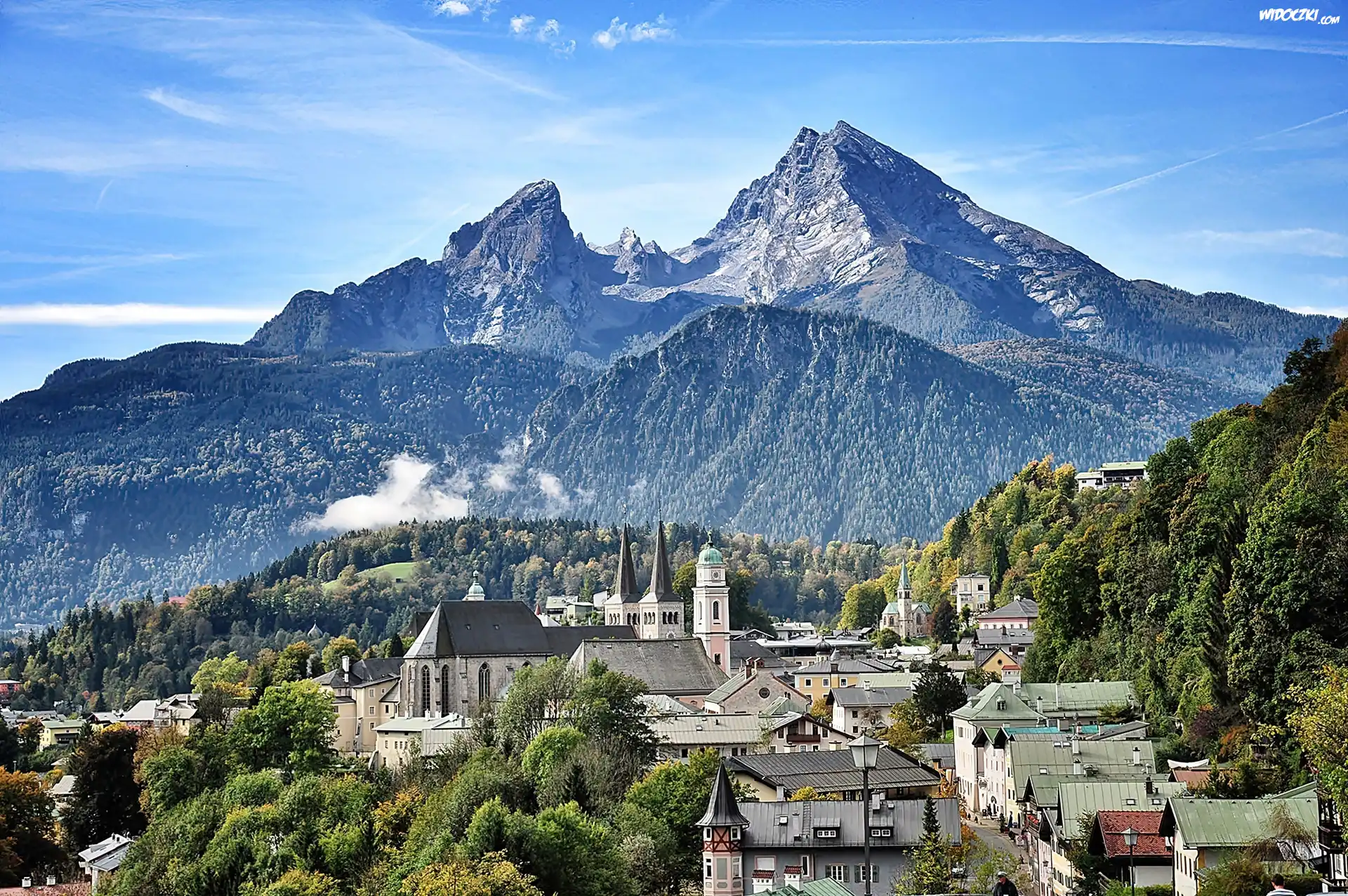 Berchtesgaden, Panorama, Miasteczka, Góry, Lasy, Mgła
