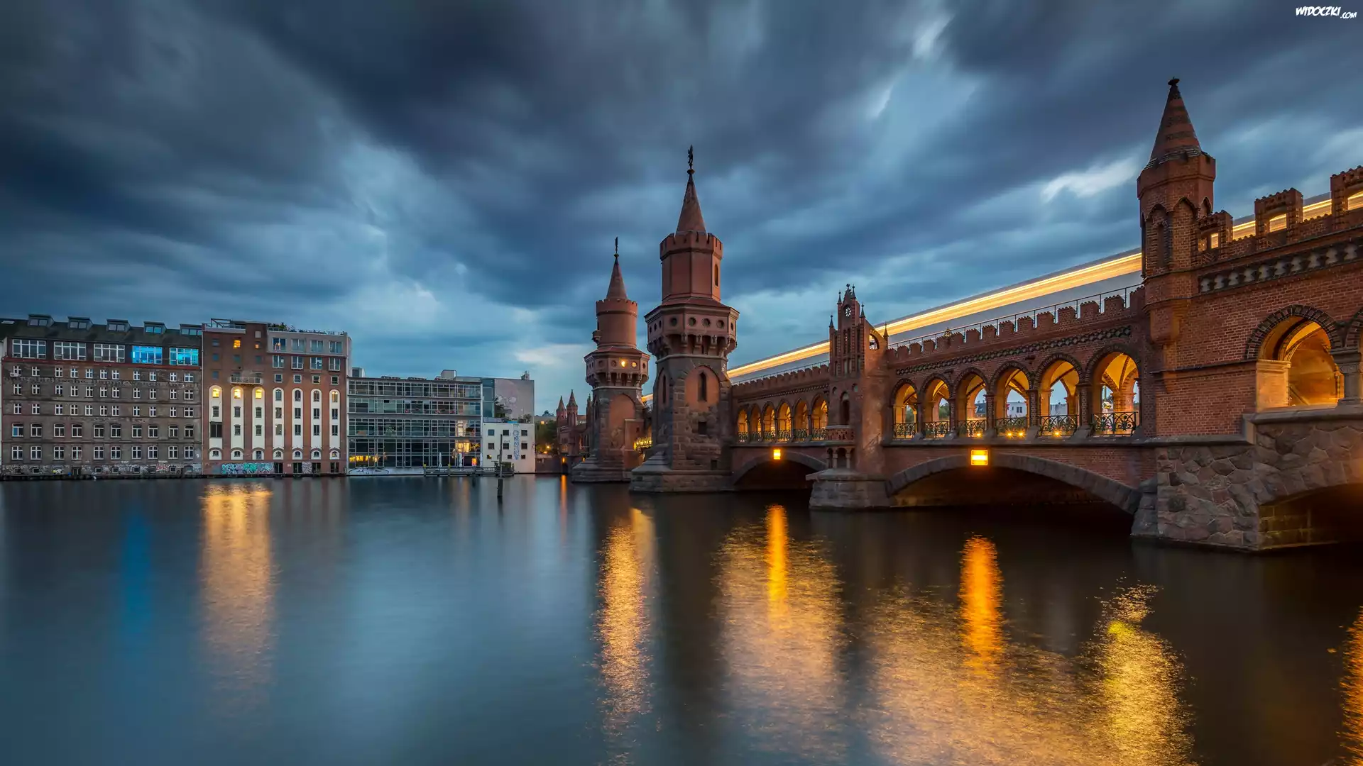 Niemcy, Berlin, Domy, Most Oberbaumbrücke, Rzeka Szprewa