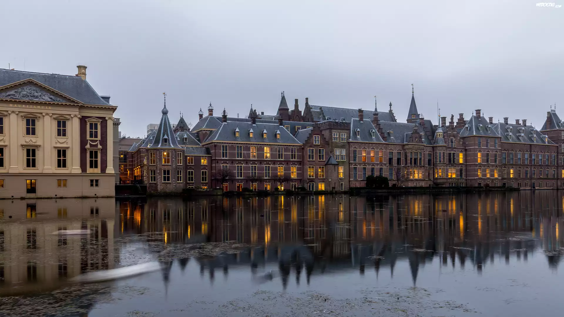 Holandia, Haga, Domy, Binnenhof, Staw Hofvijver