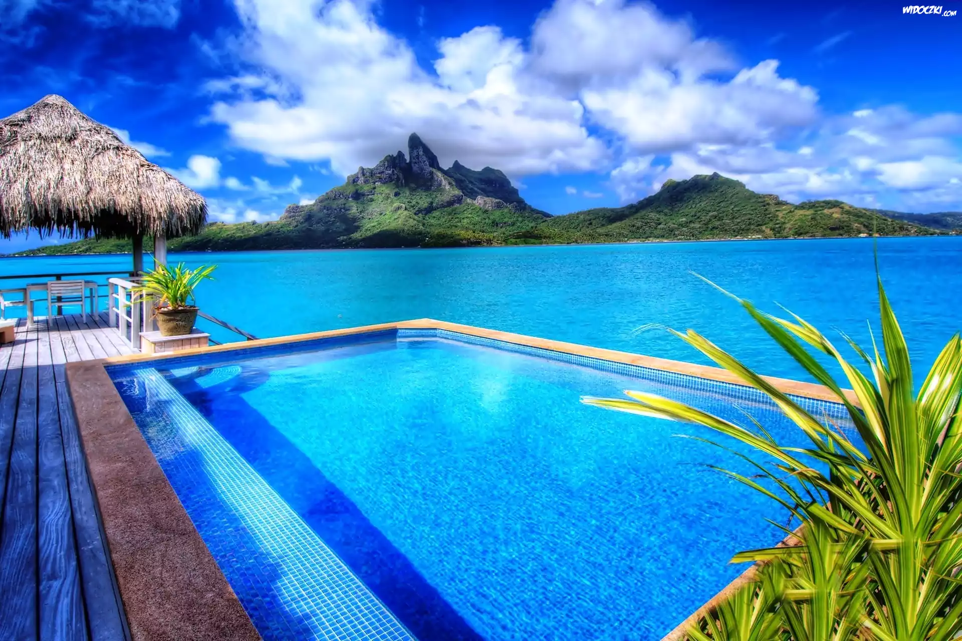 Bungalow, Basen, Góry, Morze, Bora Bora