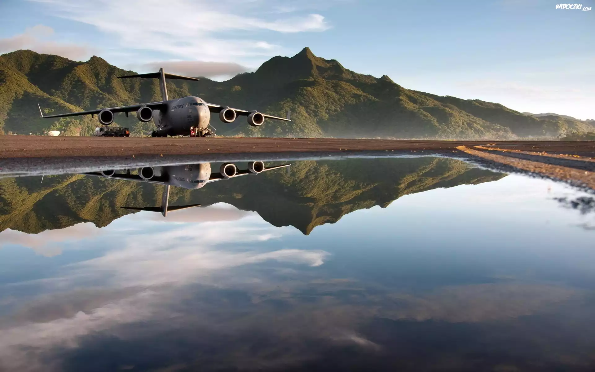 Boeing, C-17, Globemaster III, Góry, Woda, Odbicie