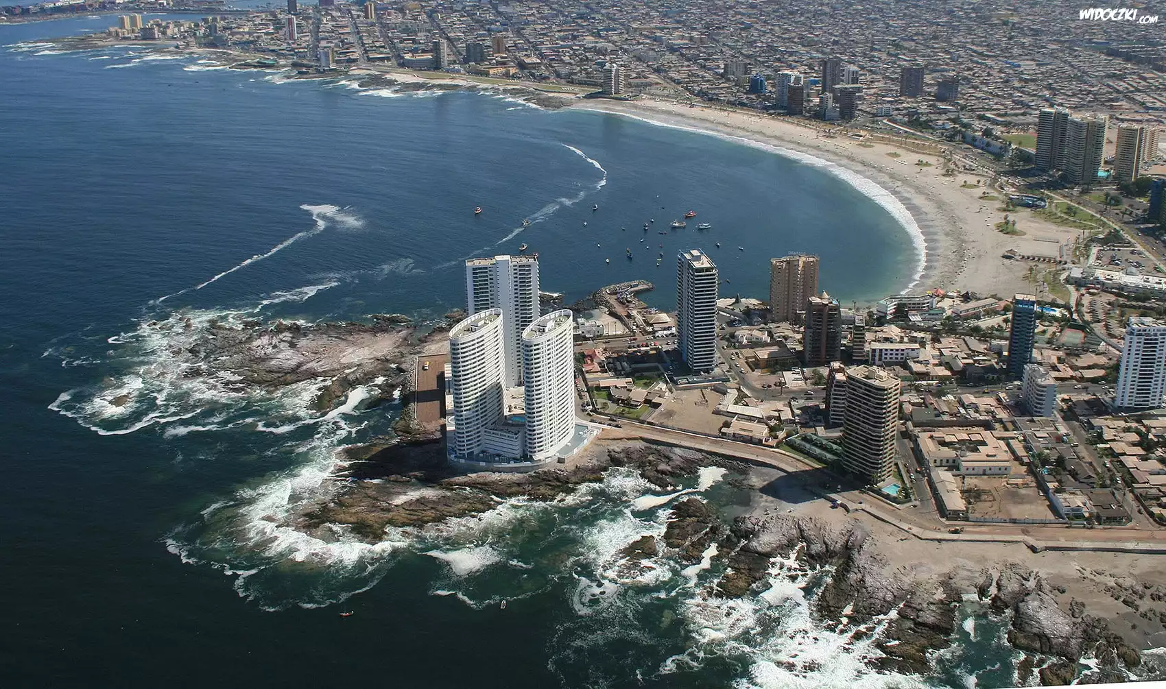 Chile, Cavancha, Plaża, Miasto, Hotel, Morze