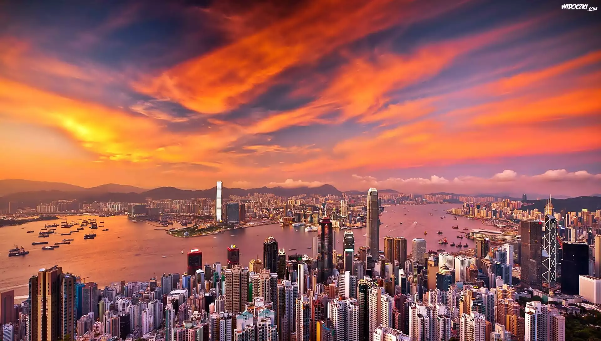Drapacze Chmur, Panorama, Miasta, Z lotu ptaka, Hong Kong
