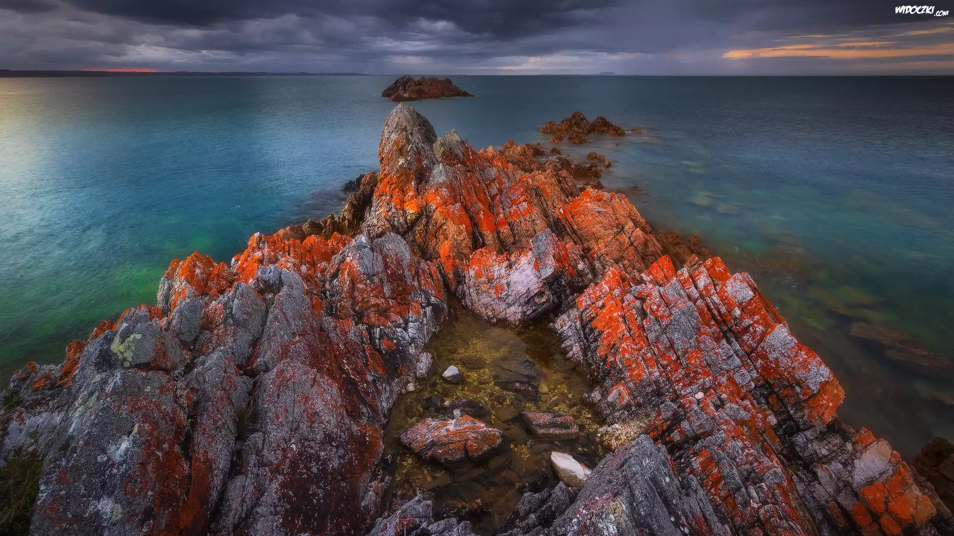 Australia, Tasmania, Rocky Cape, Morze, Skały, Kolorowe, Chmury