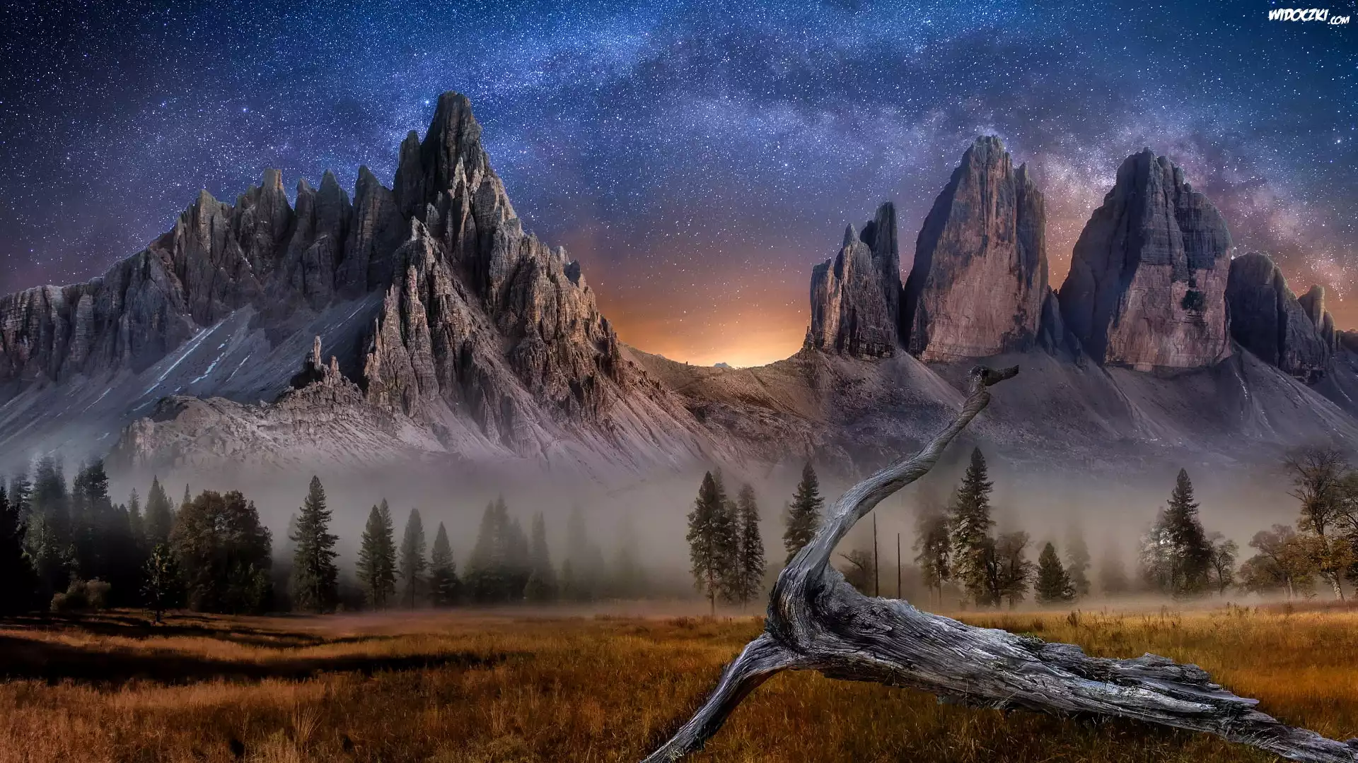 Góry, Dolomity, Masyw, Tre Cime di Lavaredo, Gwiazdy, Droga Mleczna, Konar, Prowincja Belluno, Włochy
