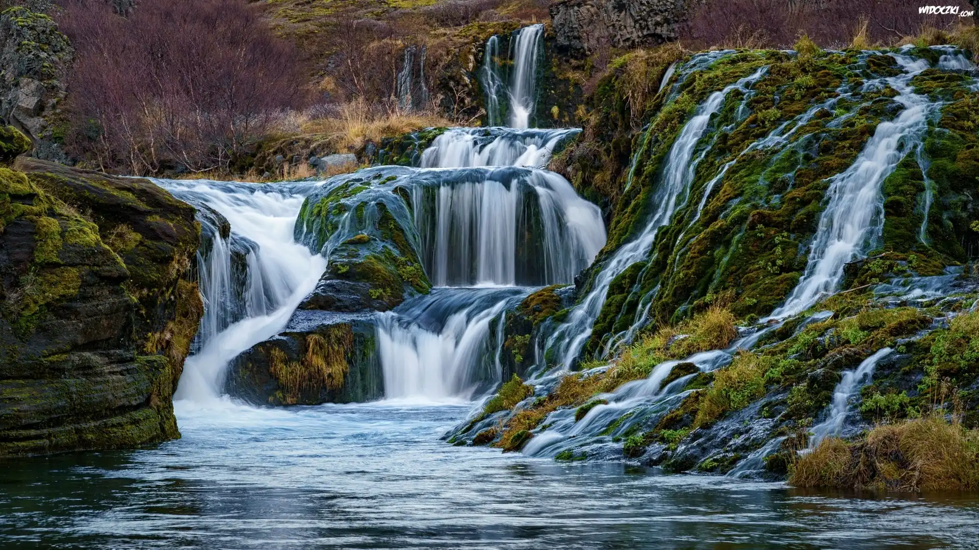 Islandia, Dolina Gjáin, Jesień, Wodospad, Skały