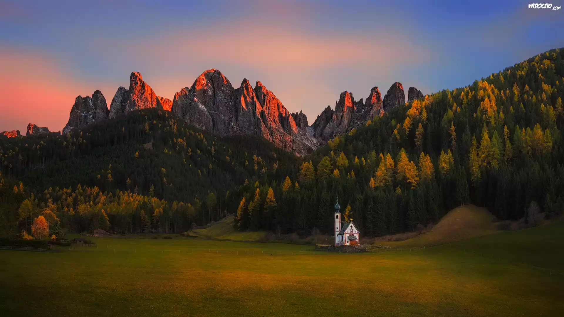 Kościół św. Jana, Las, Góry, Dolina Val di Funes, Góry, Dolomity, Włochy