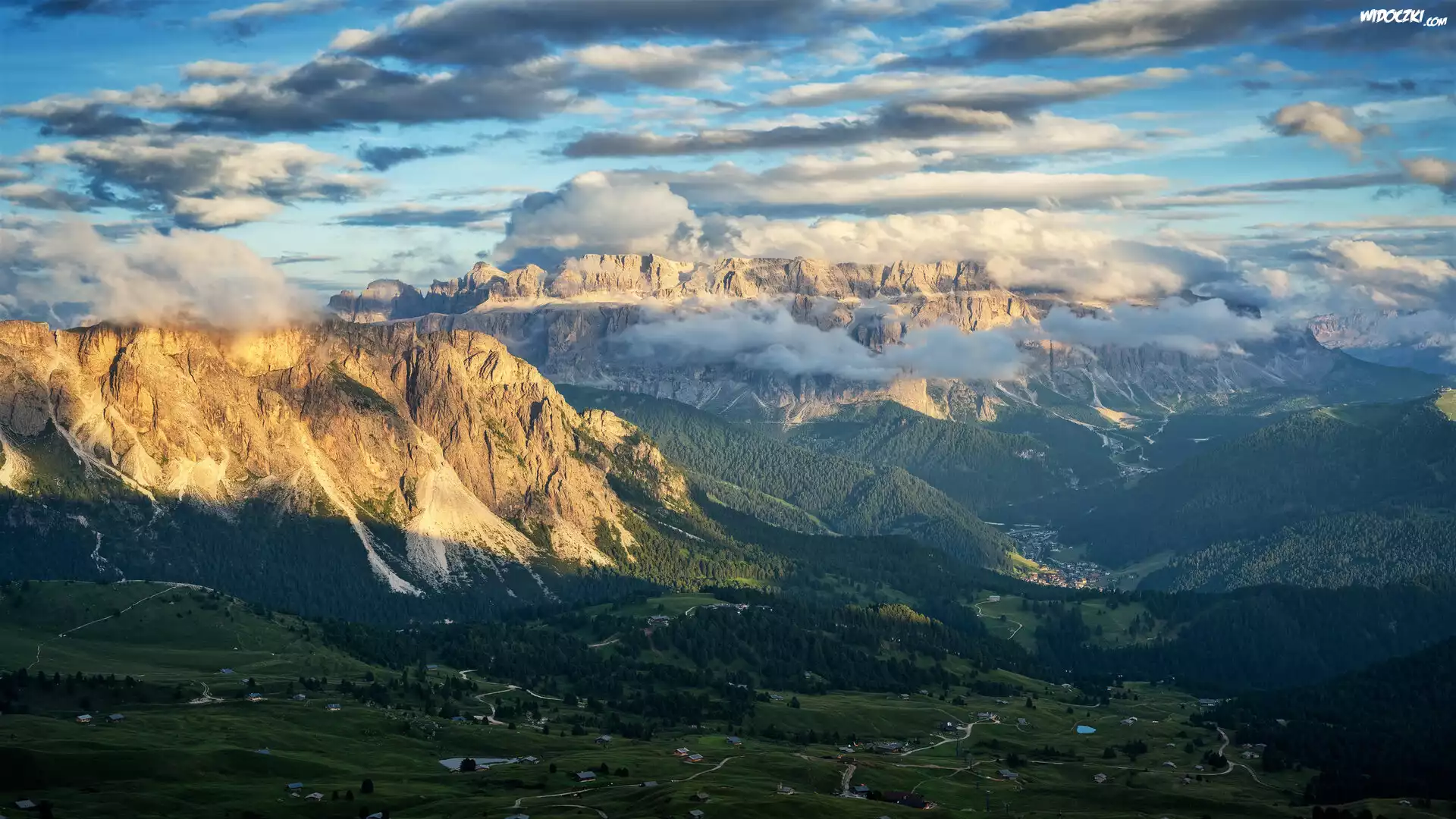 Szczyt, Seceda, Góry, Dolomity, Dolina, Chmury, Włochy