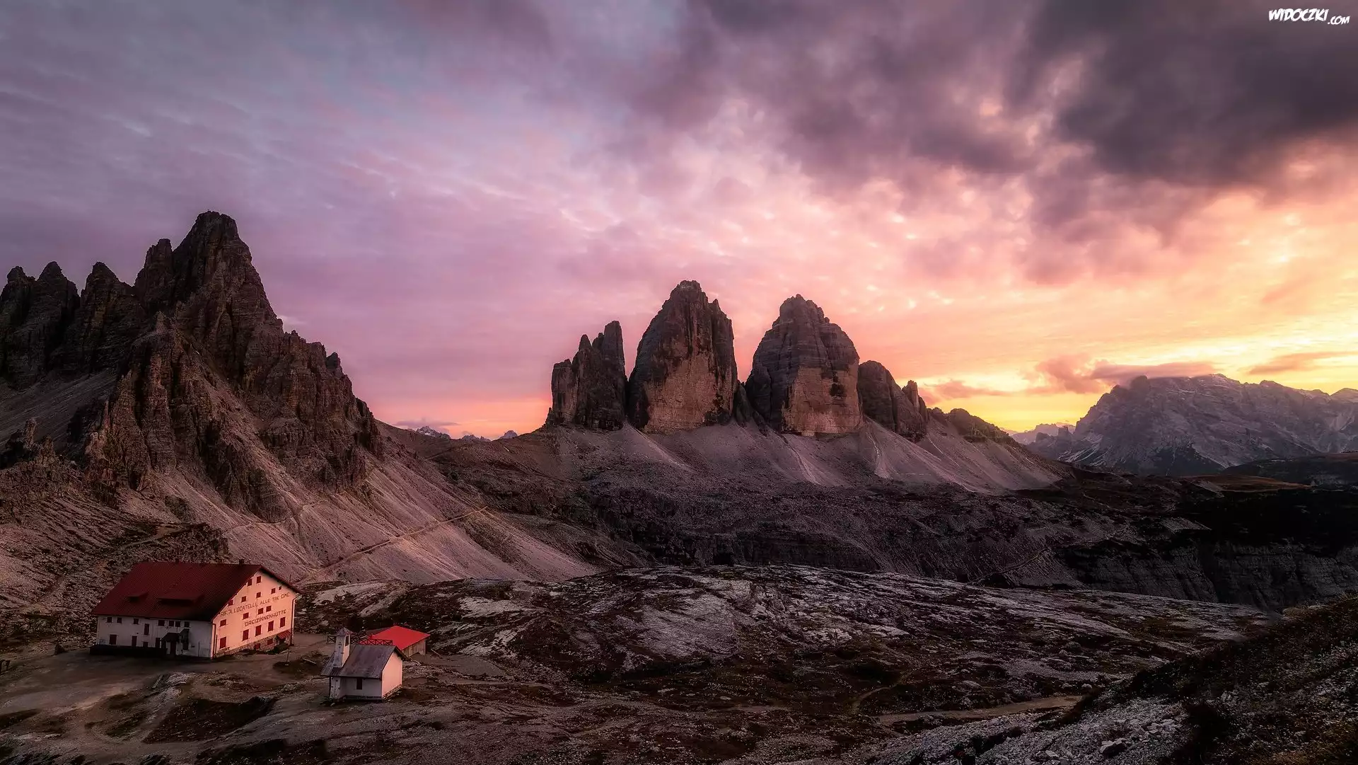 Góry, Tre Cime di Lavaredo, Dolomity, Dom, Schronisko, Auronzo, Kaplica, Włochy